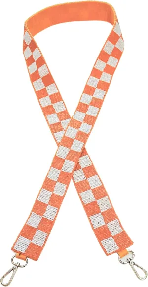 Beaded Purse Strap Tennessee Orange & White Checkered College Texas Game Day Clear Handbag Replacement Strap Stadium Football University 49 x 1.75” Gold Hardware Clips