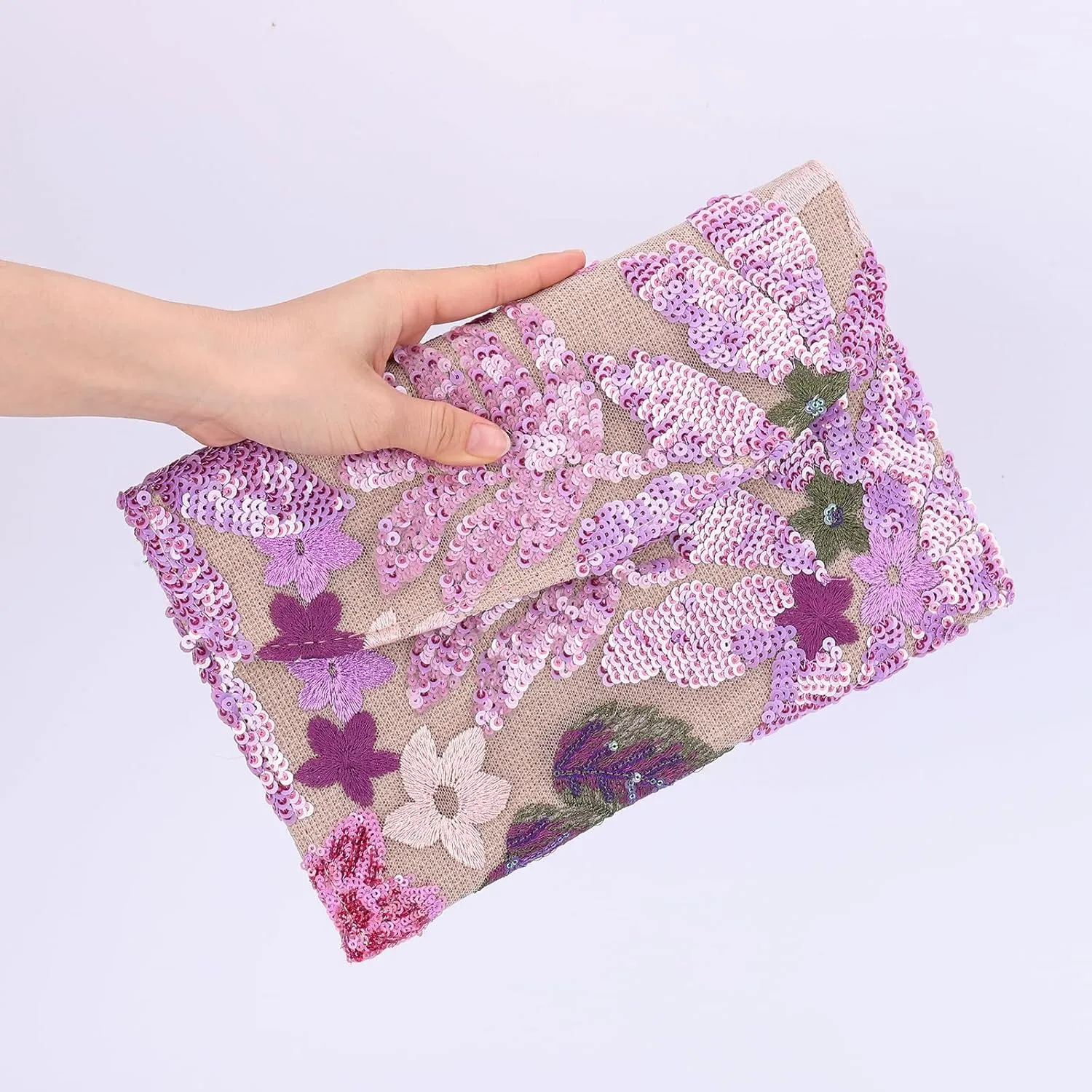 Beaded Purse Women's Floral Embroidery Sequin Purses Sparkly Flower Purse Evening Clutch for Formal Wedding