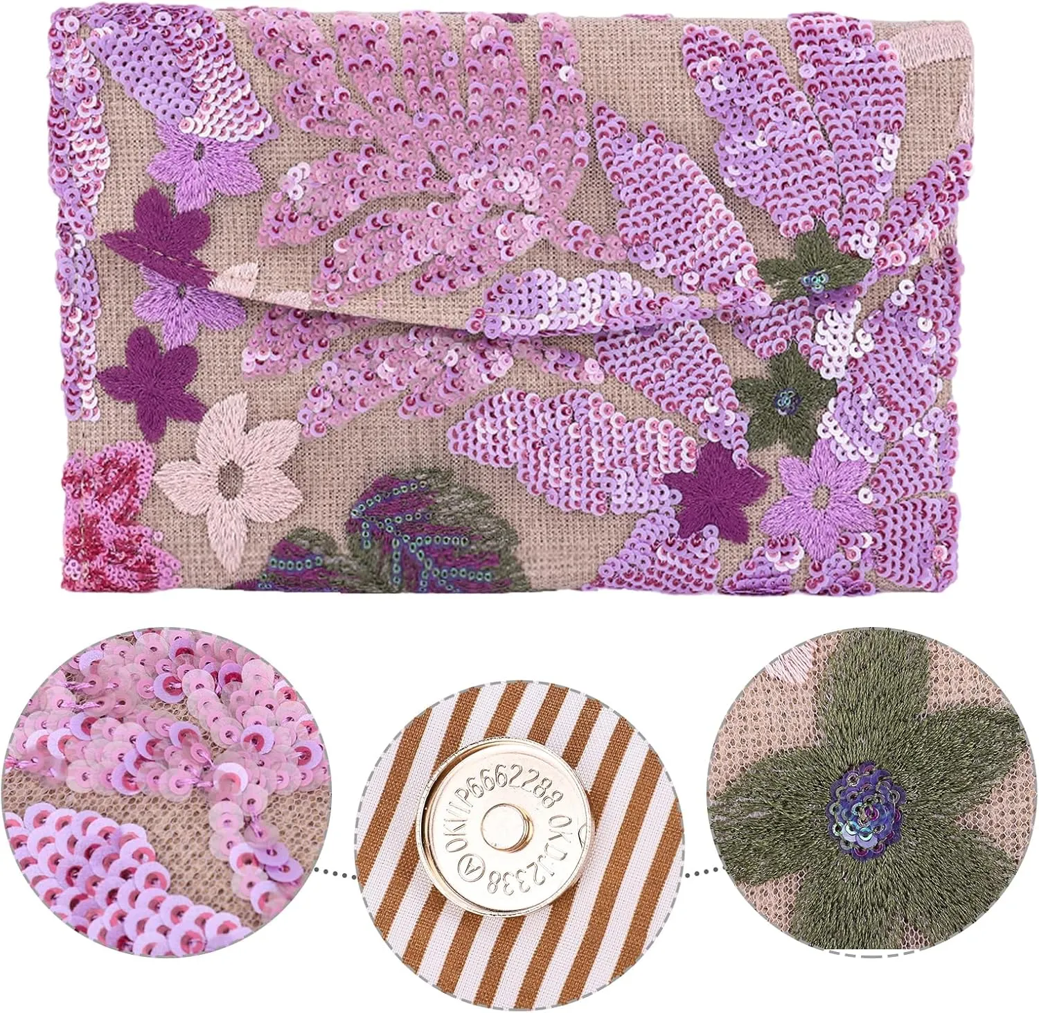 Beaded Purse Women's Floral Embroidery Sequin Purses Sparkly Flower Purse Evening Clutch for Formal Wedding