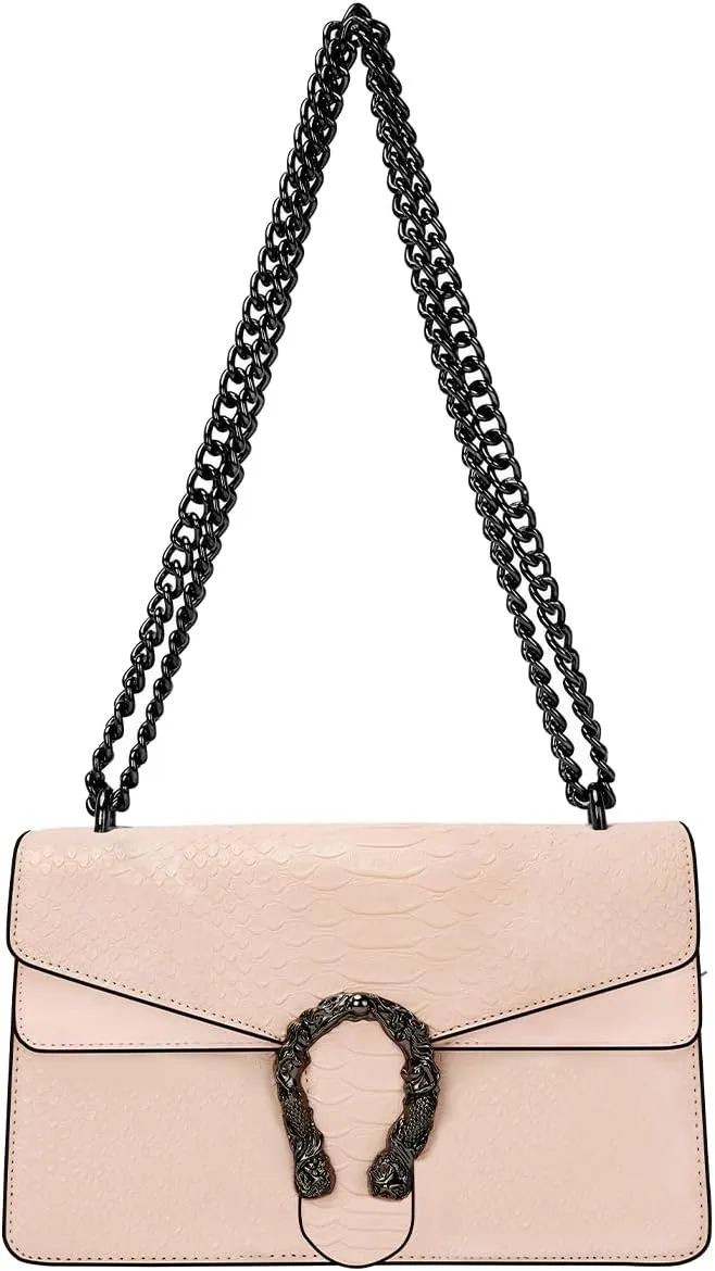 Bealin Women's Crossbody Shoulder Bag Retro Snake Print Square Satchel Handbag Chain Strap Clutch Leather Bag