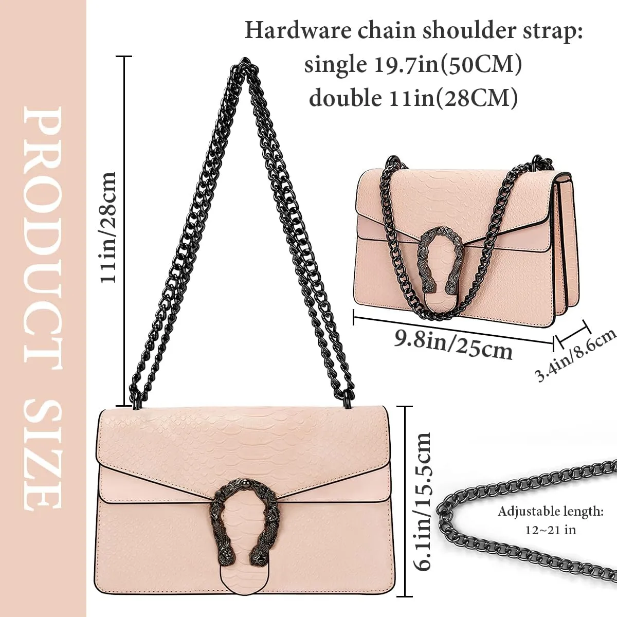 Bealin Women's Crossbody Shoulder Bag Retro Snake Print Square Satchel Handbag Chain Strap Clutch Leather Bag