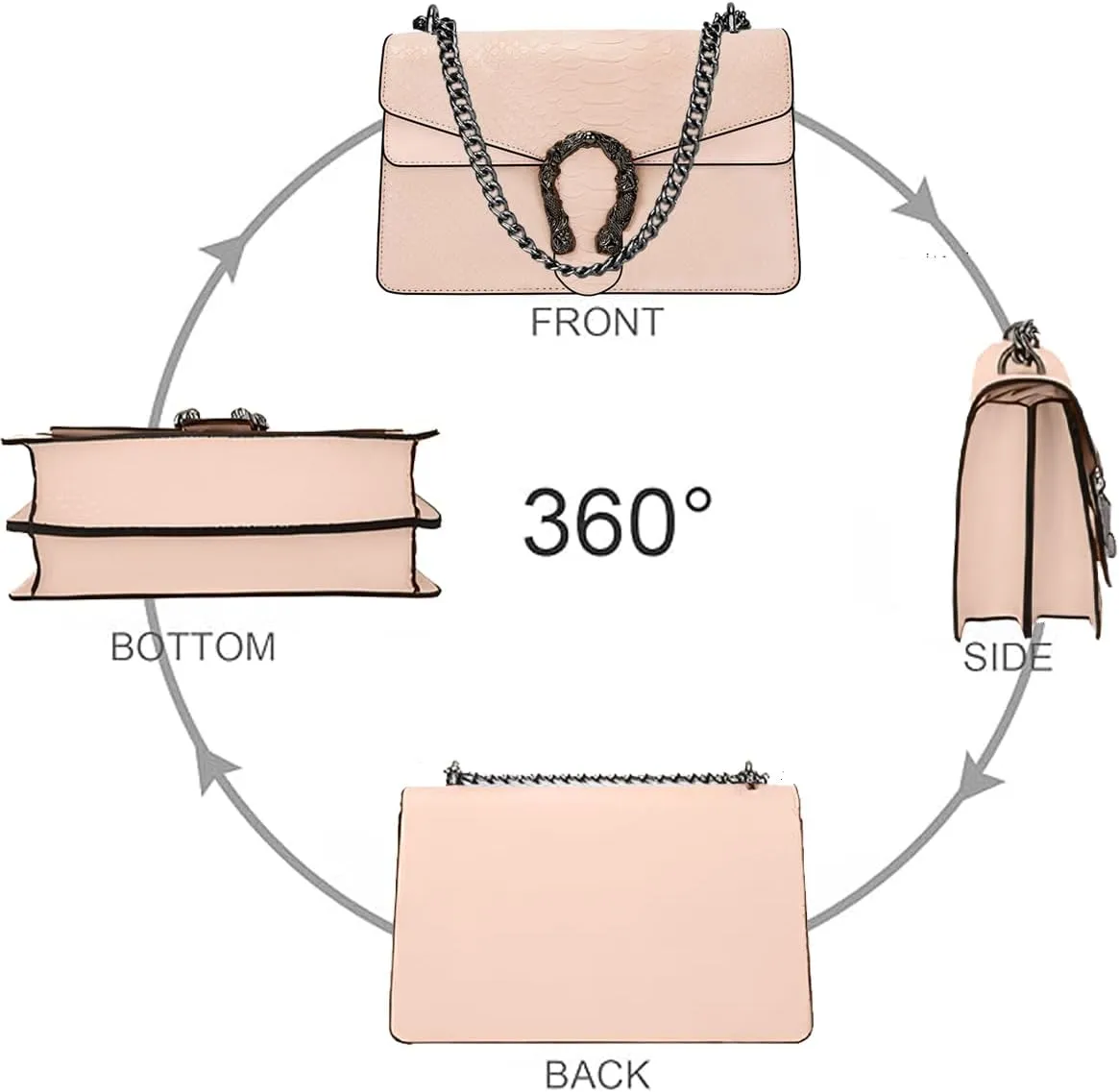 Bealin Women's Crossbody Shoulder Bag Retro Snake Print Square Satchel Handbag Chain Strap Clutch Leather Bag