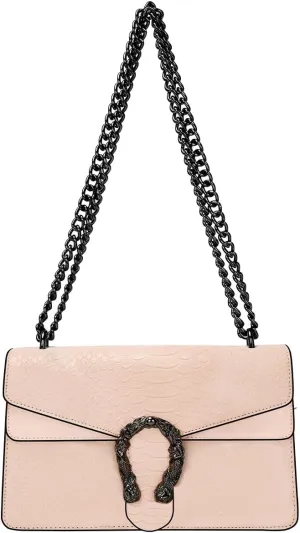 Bealin Women's Crossbody Shoulder Bag Retro Snake Print Square Satchel Handbag Chain Strap Clutch Leather Bag