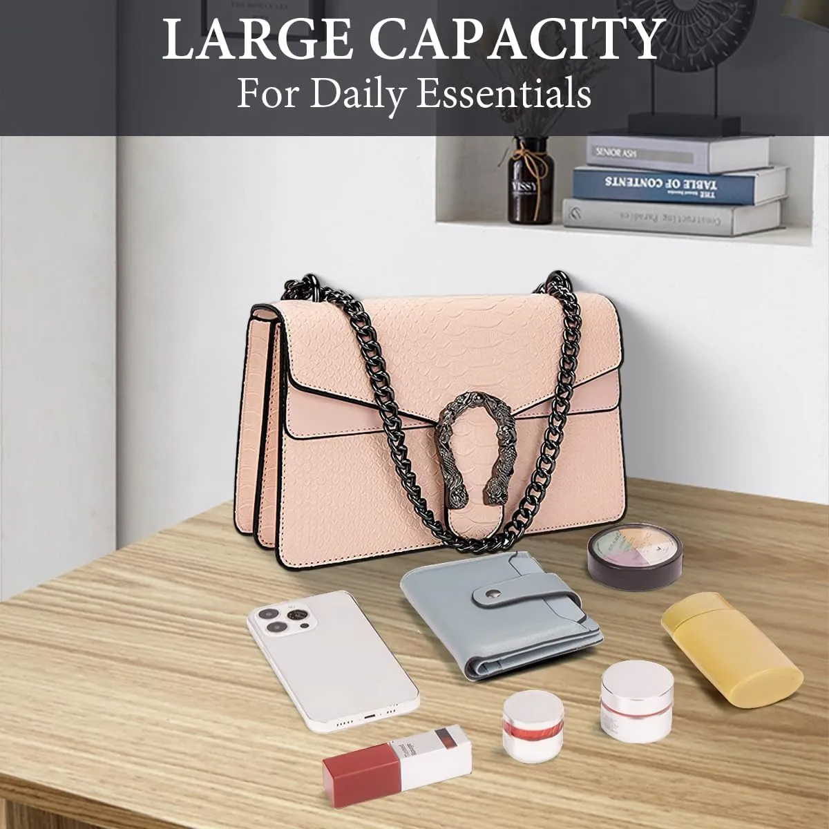 Bealin Women's Crossbody Shoulder Bag Retro Snake Print Square Satchel Handbag Chain Strap Clutch Leather Bag
