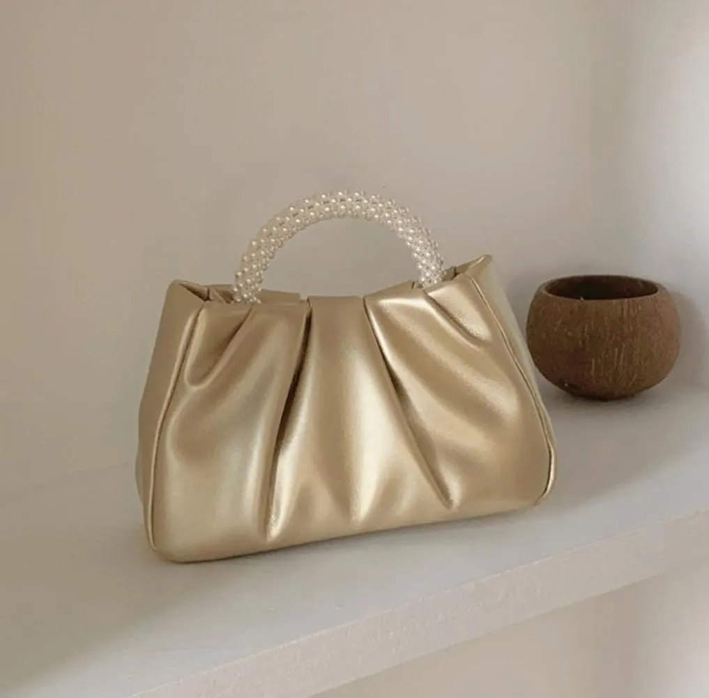 Beatfull Evening Purse Women Small Pearl Handbags Soft Leather Ruched Bag Wedding Bridal Clutch Party Prom Crossbody Purses
