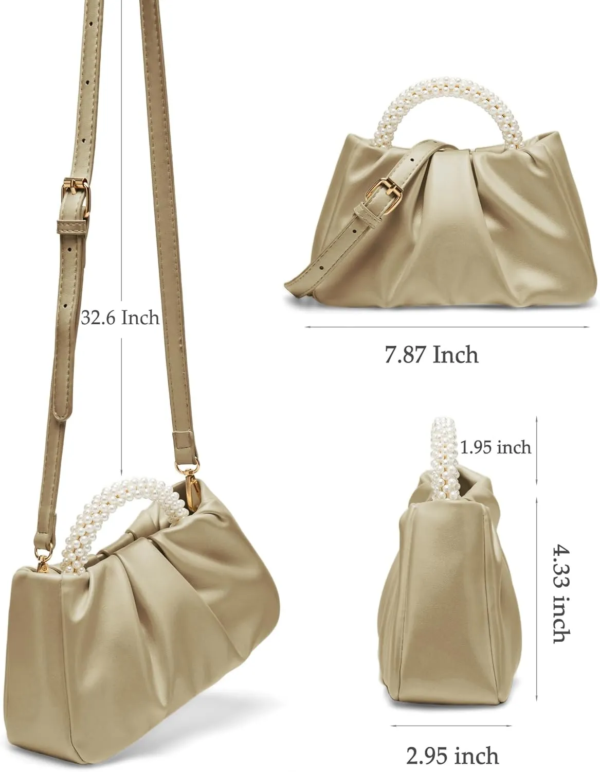 Beatfull Evening Purse Women Small Pearl Handbags Soft Leather Ruched Bag Wedding Bridal Clutch Party Prom Crossbody Purses