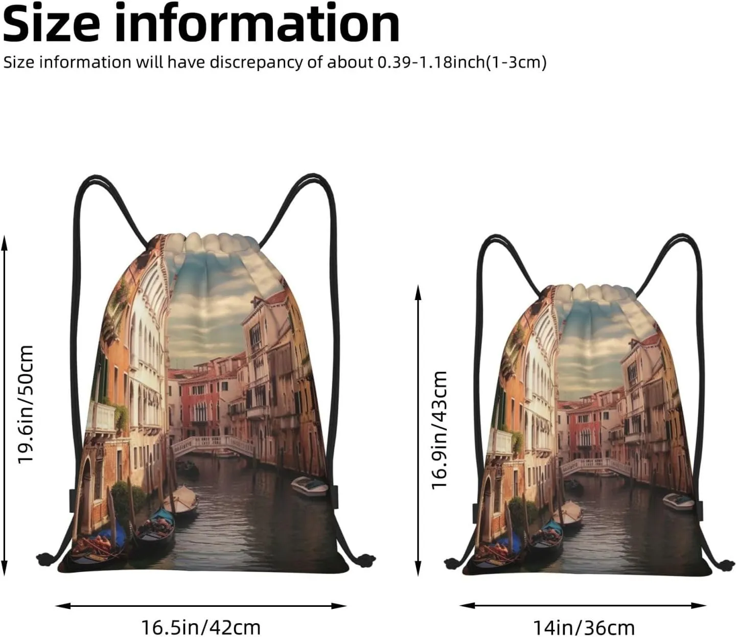 Beautiful Venice Canal View Drawstring Backpack Waterproof String Bag Cinch Bags Portable Gym Bag for Women Men