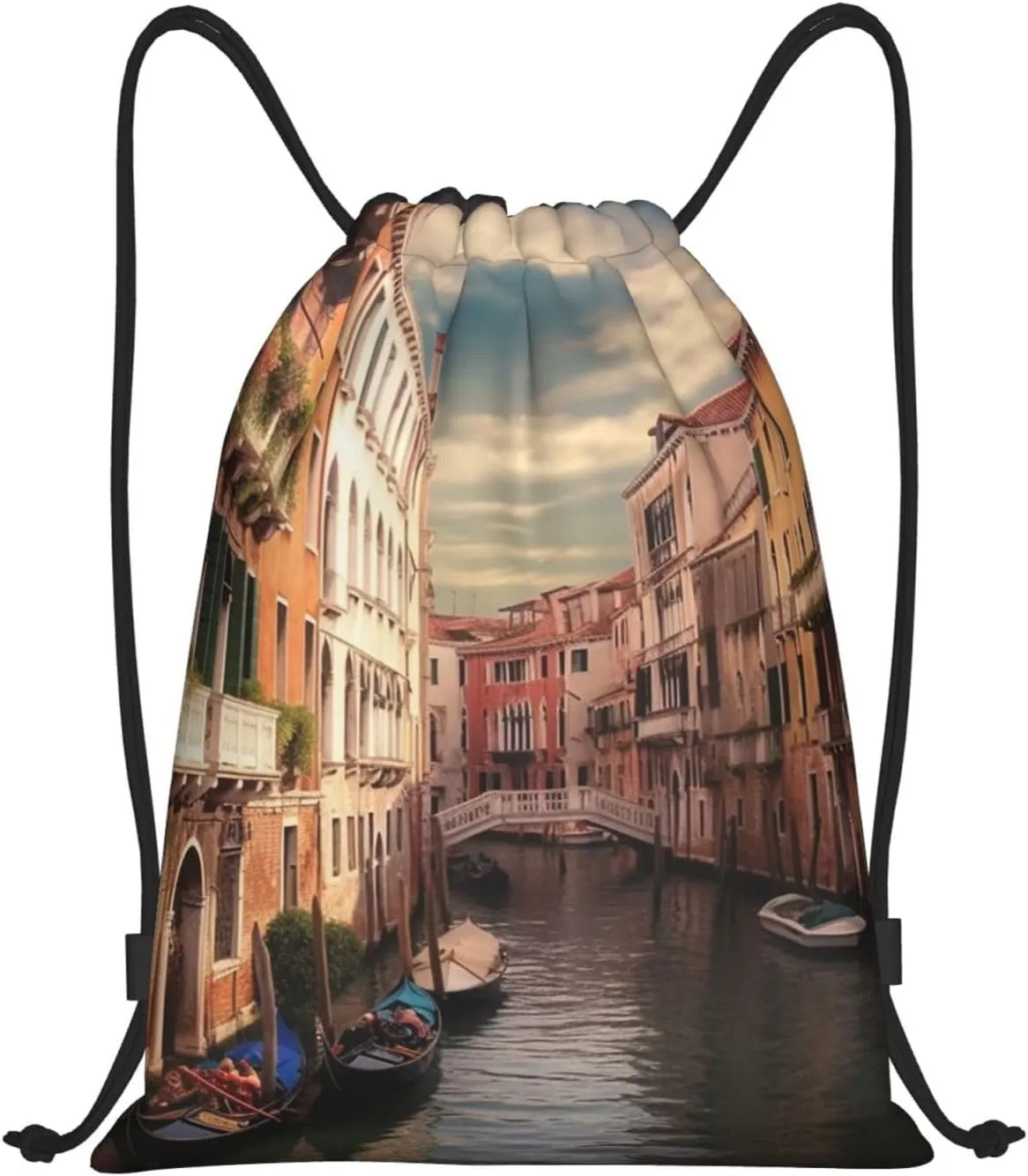 Beautiful Venice Canal View Drawstring Backpack Waterproof String Bag Cinch Bags Portable Gym Bag for Women Men