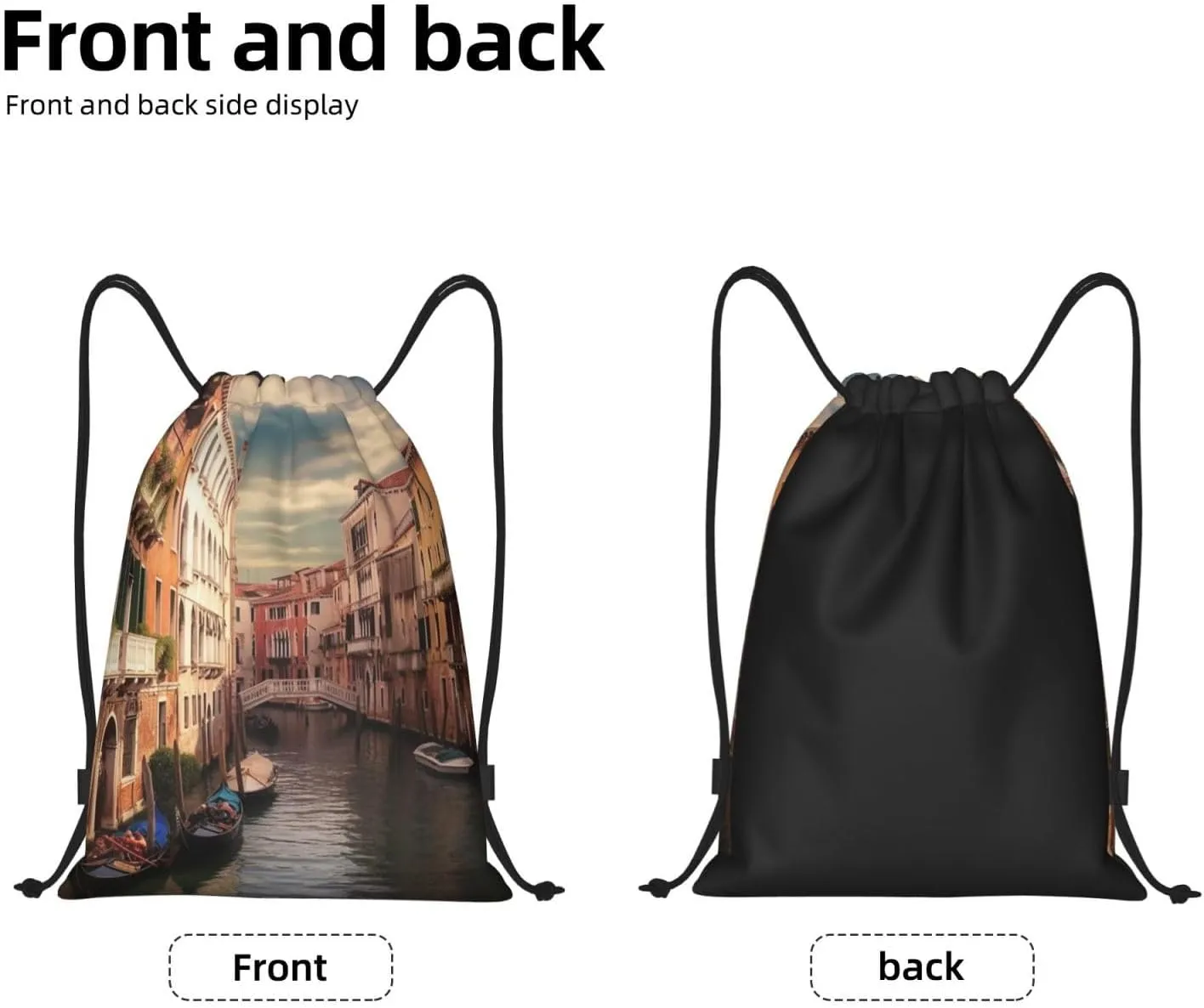 Beautiful Venice Canal View Drawstring Backpack Waterproof String Bag Cinch Bags Portable Gym Bag for Women Men