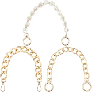 Beebeecraft 3Pcs 3 Styles Twist Chain Bag Straps Aluminum Purse Handle Extender Bag Chains with Plastic Imitation Pearl Beaded Bag Straps for DIY Wallet Crossbody Bag Crafts Making