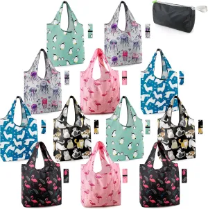 BeeGreen Animal Reusable Grocery Bags Bulk 12 Packs X-Large50LBS, Reusable Shopping Bags Foldable for Groceries, Vegetables, Fruits Watertight Bulk Tote Bags Washable For Women Men