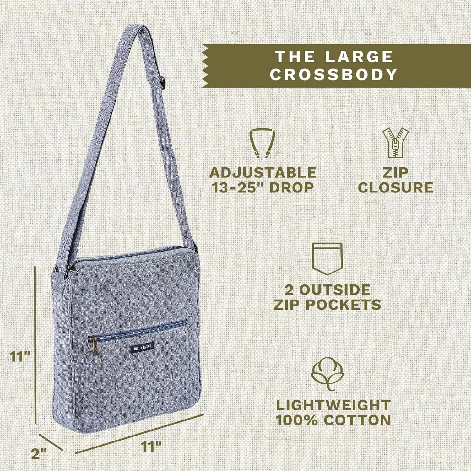 Bella Taylor Large Crossbody Purse for Women | Shoulder Bag with Adjustable Strap