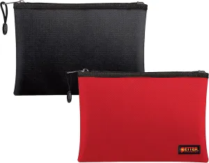 Better Office Products 2 Pack Fireproof Document Bag, 13.4" x 9.4", Storage Pouch with Zipper, Safe Storage Bag, Water-Resistant Material, Holder for Letter Size & A4 Documents (1 Red   1 Black)