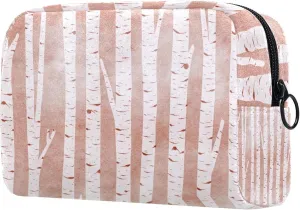 Birch Tree White Vintage Small Makeup Bag for Purse, Portable Cosmetic Bag Zipper Makeup Pouch for Women, Stationery, Toiletries, Travel Accessories