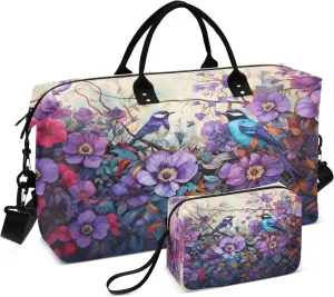 Birds under The Purple Flower Travel Duffle Bag Gym Yoga Carry on Bags for Men Women Weekender Bag