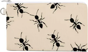 Black Ants Funny Pencil Coin Purse Wallet Canvas Pattern Small Card Makeup Bag 7.4×4.6 Inches