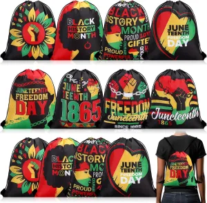 Blosssound 12 Pcs Juneteenth Drawstring Bags June 19th 1865 Gift Treat Goodie Snack Candy Bags African American Independence Day Party Decor for Juneteenth African American Freedom Day Party Supplies