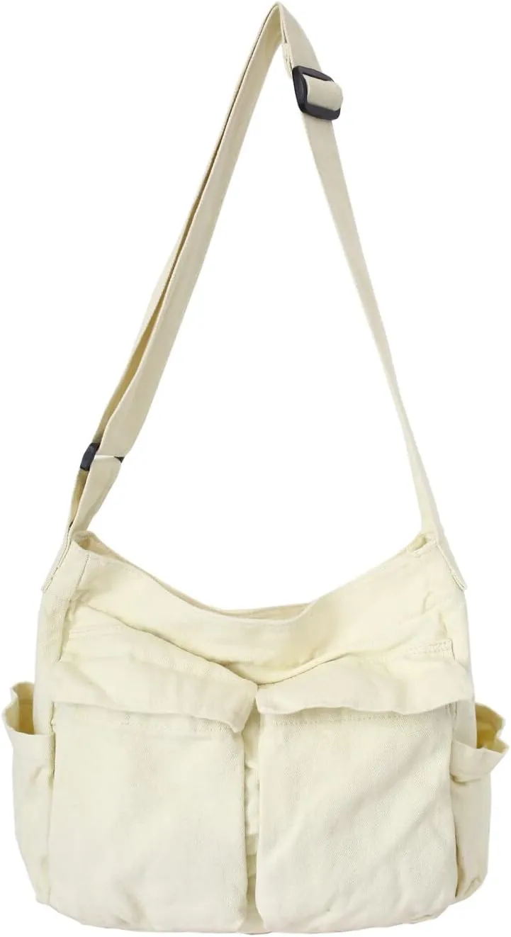 Blostirno Canvas Messenger Bag Large Hobo Crossbody Bag with Multiple Pockets Shoulder Tote Bags for Women and Men