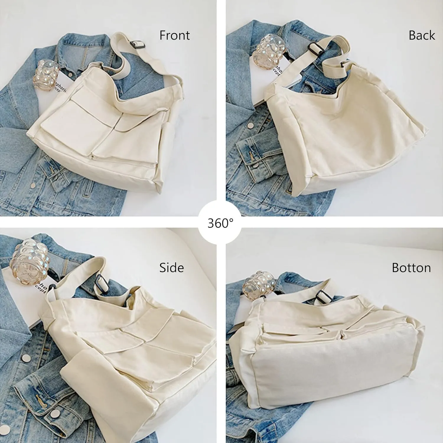 Blostirno Canvas Messenger Bag Large Hobo Crossbody Bag with Multiple Pockets Shoulder Tote Bags for Women and Men