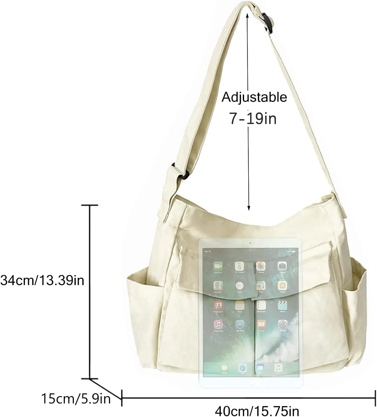 Blostirno Canvas Messenger Bag Large Hobo Crossbody Bag with Multiple Pockets Shoulder Tote Bags for Women and Men