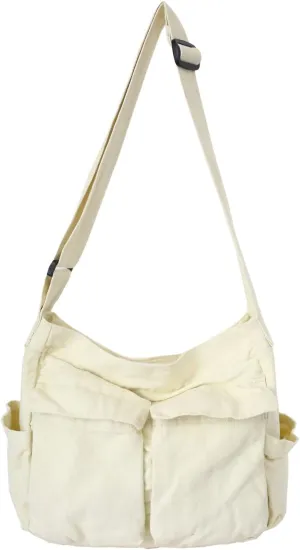 Blostirno Canvas Messenger Bag Large Hobo Crossbody Bag with Multiple Pockets Shoulder Tote Bags for Women and Men