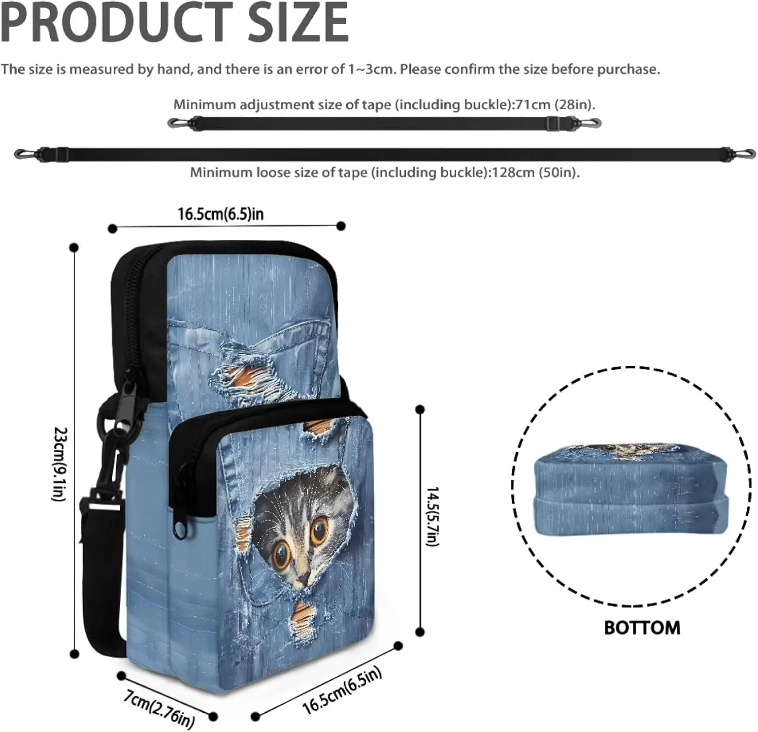 Blue Cowboy Pocket Cat Pattern Cross Body Bag for Women Men, Small Shoulder Bag Travel Passport Phone Case Purses Wallet Bag with Adjustable Strap