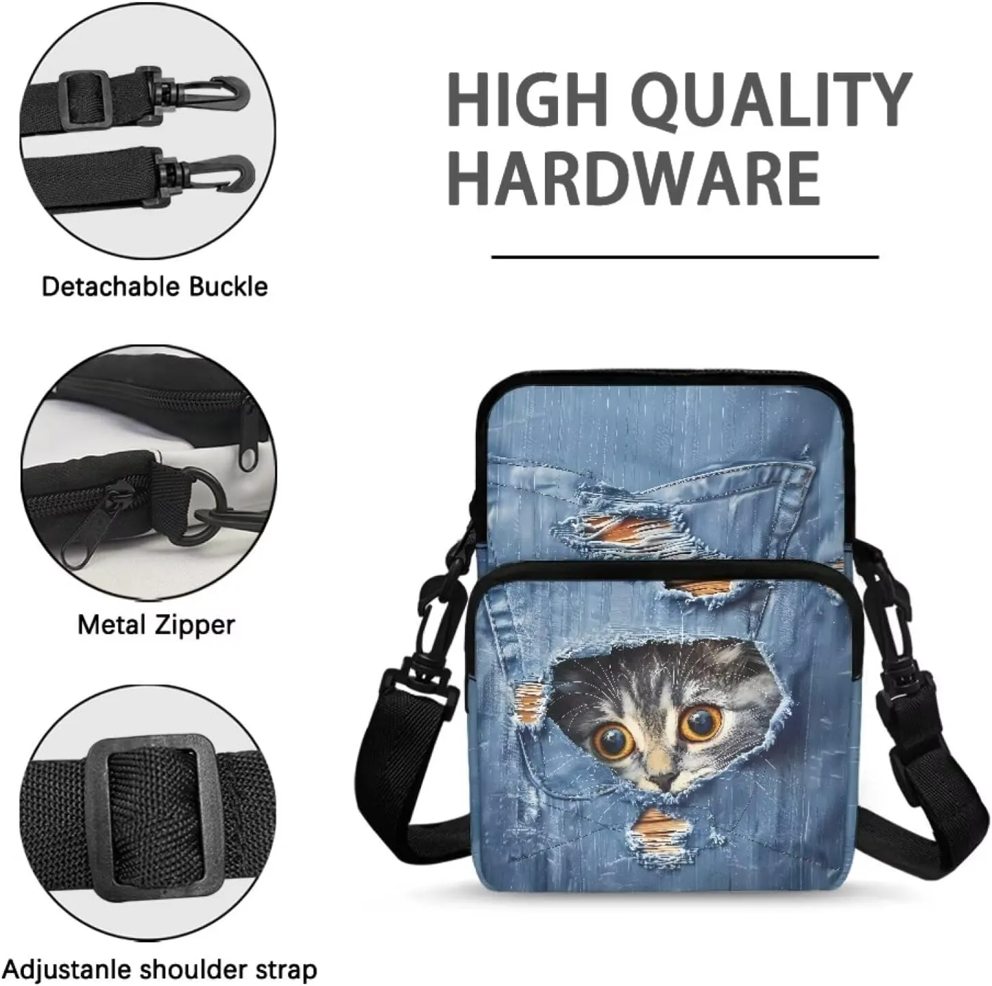 Blue Cowboy Pocket Cat Pattern Cross Body Bag for Women Men, Small Shoulder Bag Travel Passport Phone Case Purses Wallet Bag with Adjustable Strap