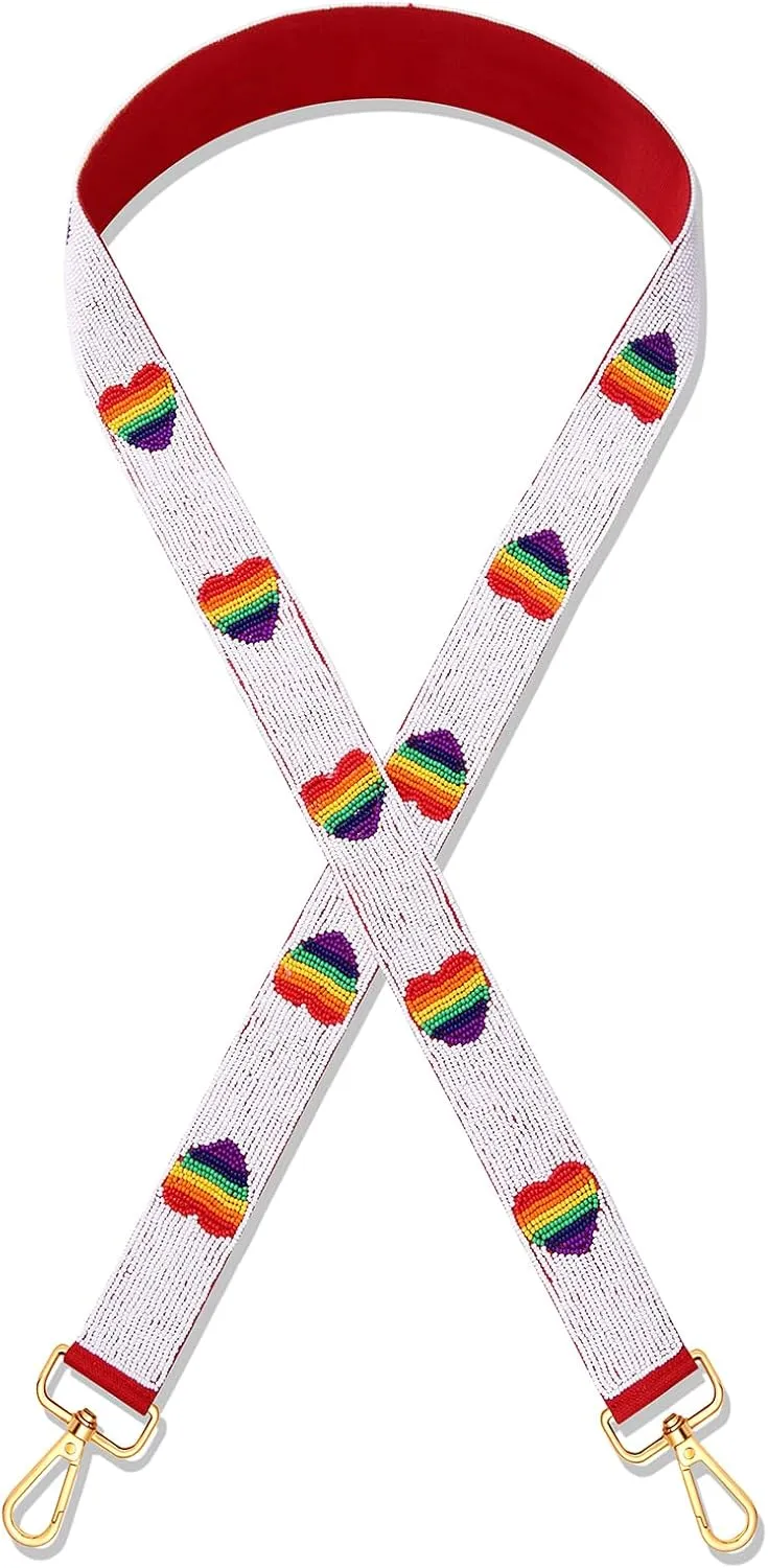 boderier Rainbow Pride Purse Strap for Women LGBT Beaded Replacement Crossbody Handbag Shoulder Strap Lesbian Gifts