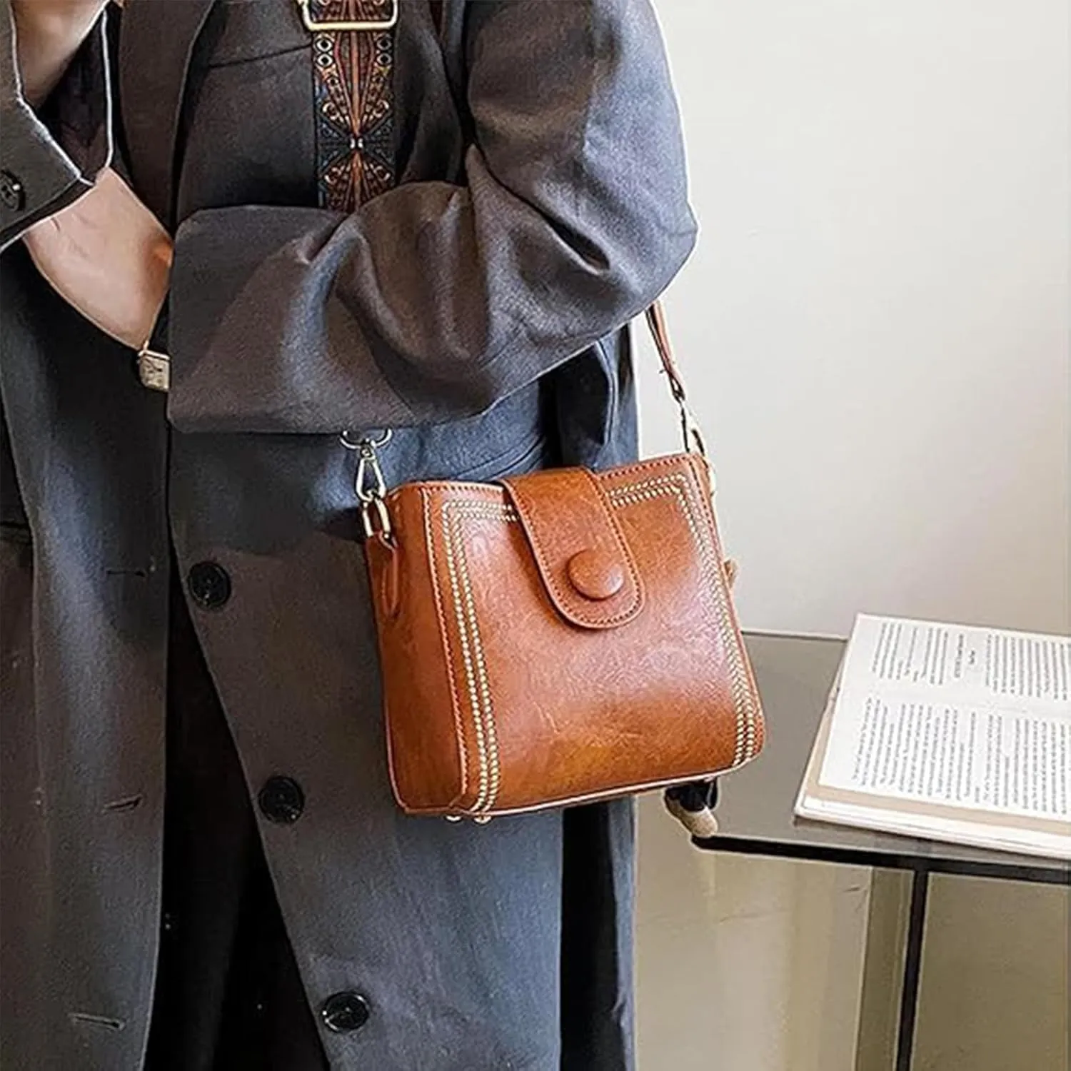 Bootara Bucket Bag, Dragentle Vintage Fashion Bag, With Adjustable Wider Shoulder Leather Crossbody Purses, for Women