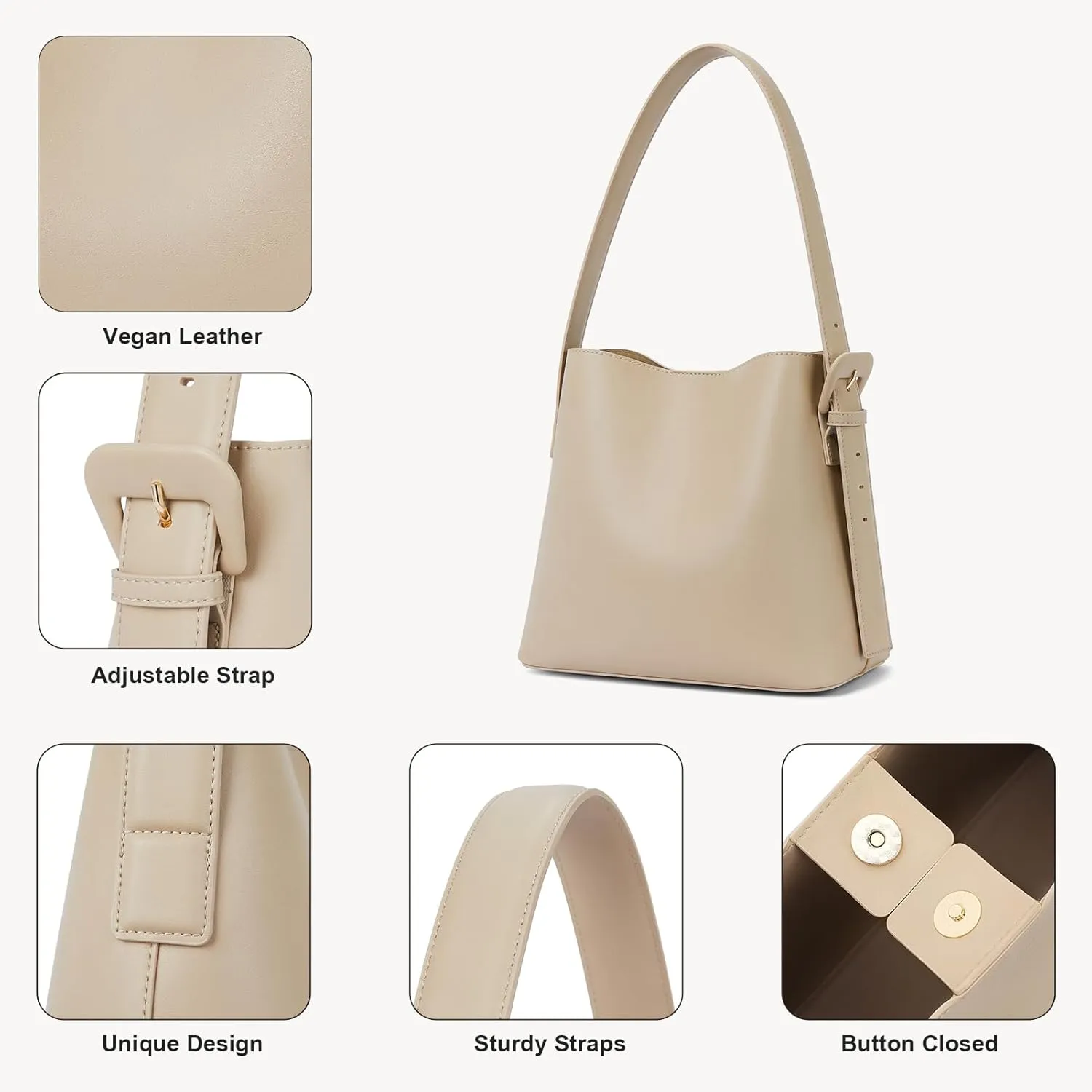 BOSTANTEN Bucket Bag Vegan Leather Shoulder Purses for Women Trendy Adjustable Strap