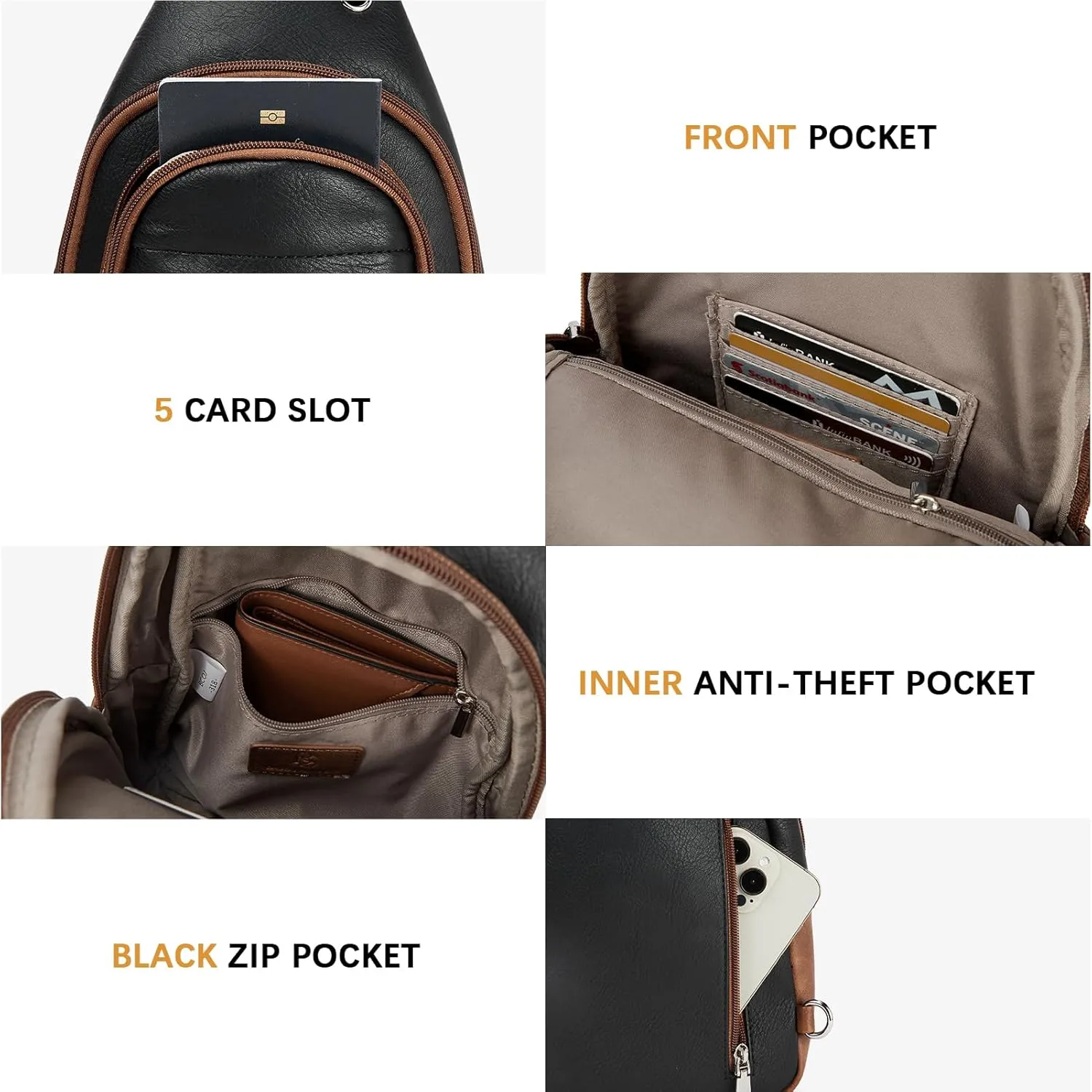 BOSTANTEN Sling Bag Cross Body Bag Trendy Leather Crossbody Purse Chest Bag with Adjustable Guitar Strap for Travel