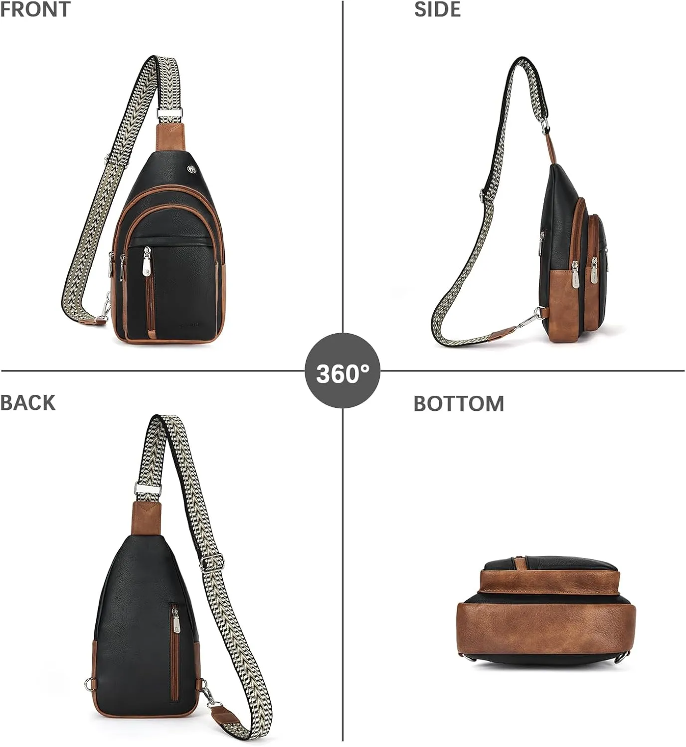 BOSTANTEN Sling Bag Cross Body Bag Trendy Leather Crossbody Purse Chest Bag with Adjustable Guitar Strap for Travel