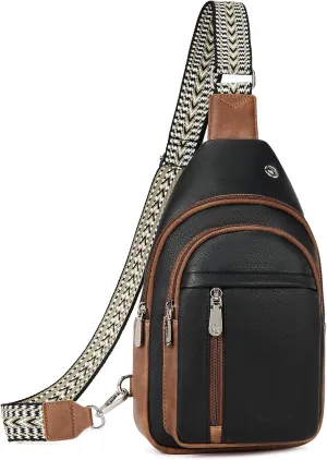 BOSTANTEN Sling Bag Cross Body Bag Trendy Leather Crossbody Purse Chest Bag with Adjustable Guitar Strap for Travel