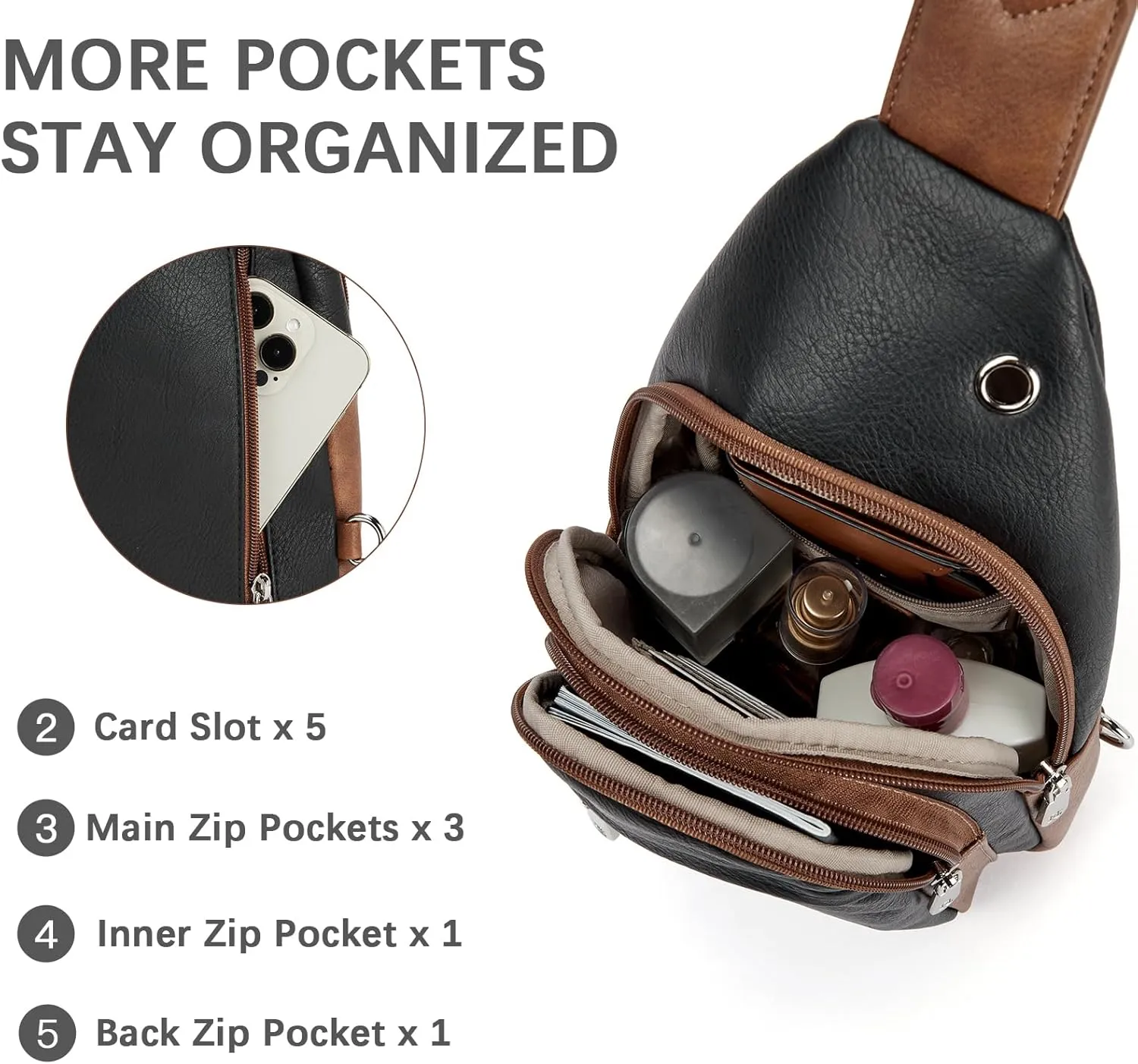 BOSTANTEN Sling Bag Cross Body Bag Trendy Leather Crossbody Purse Chest Bag with Adjustable Guitar Strap for Travel