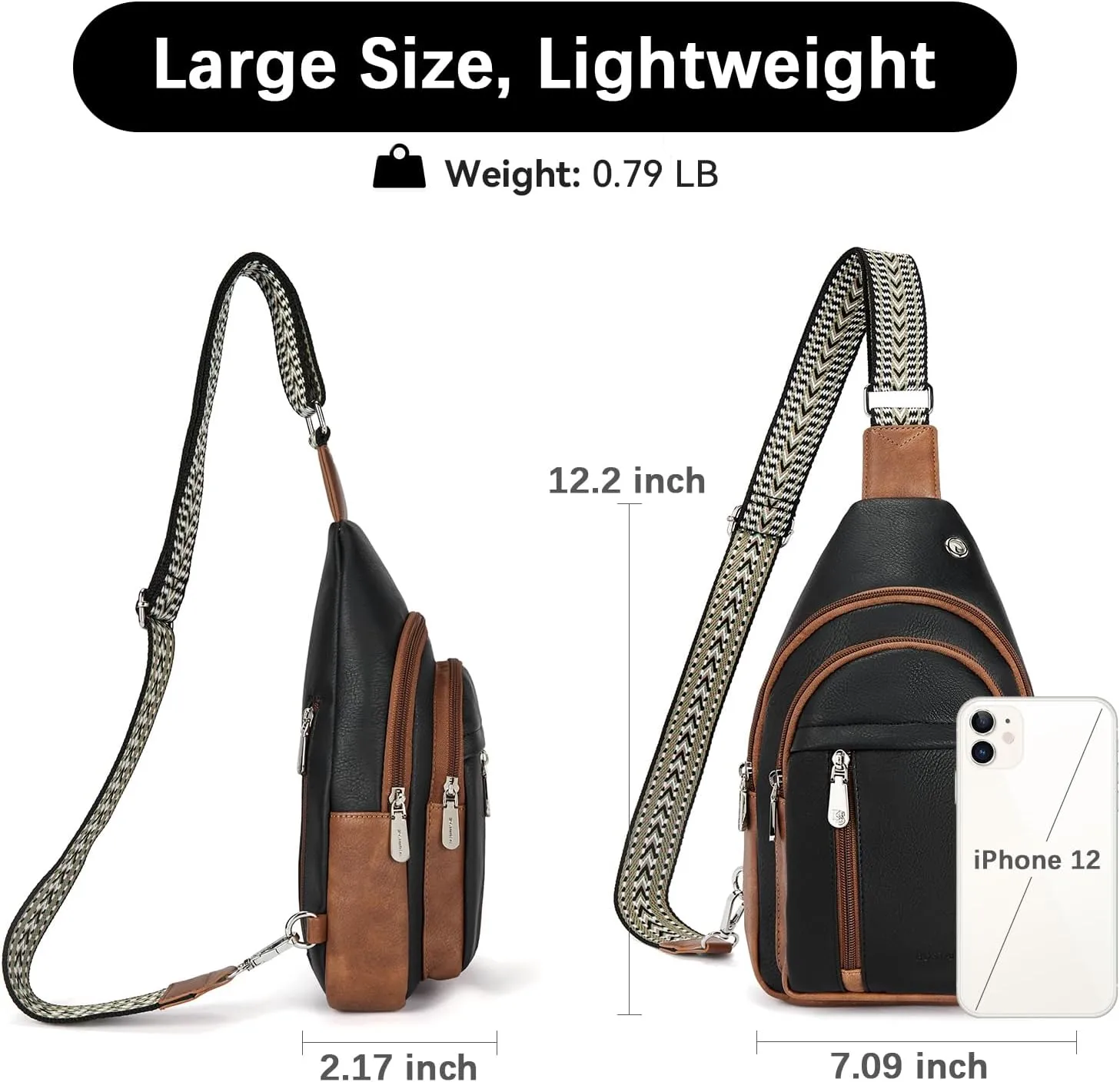 BOSTANTEN Sling Bag Cross Body Bag Trendy Leather Crossbody Purse Chest Bag with Adjustable Guitar Strap for Travel