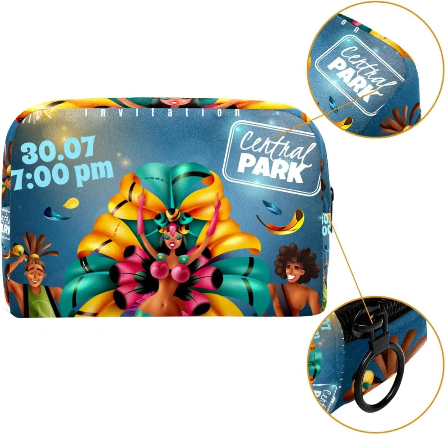 Brazilian Annual Carnival Festival Dancer Musicians Small Makeup Bag for Purse, Portable Cosmetic Bag Zipper Makeup Pouch for Women, Stationery, Toiletries, Travel Accessories
