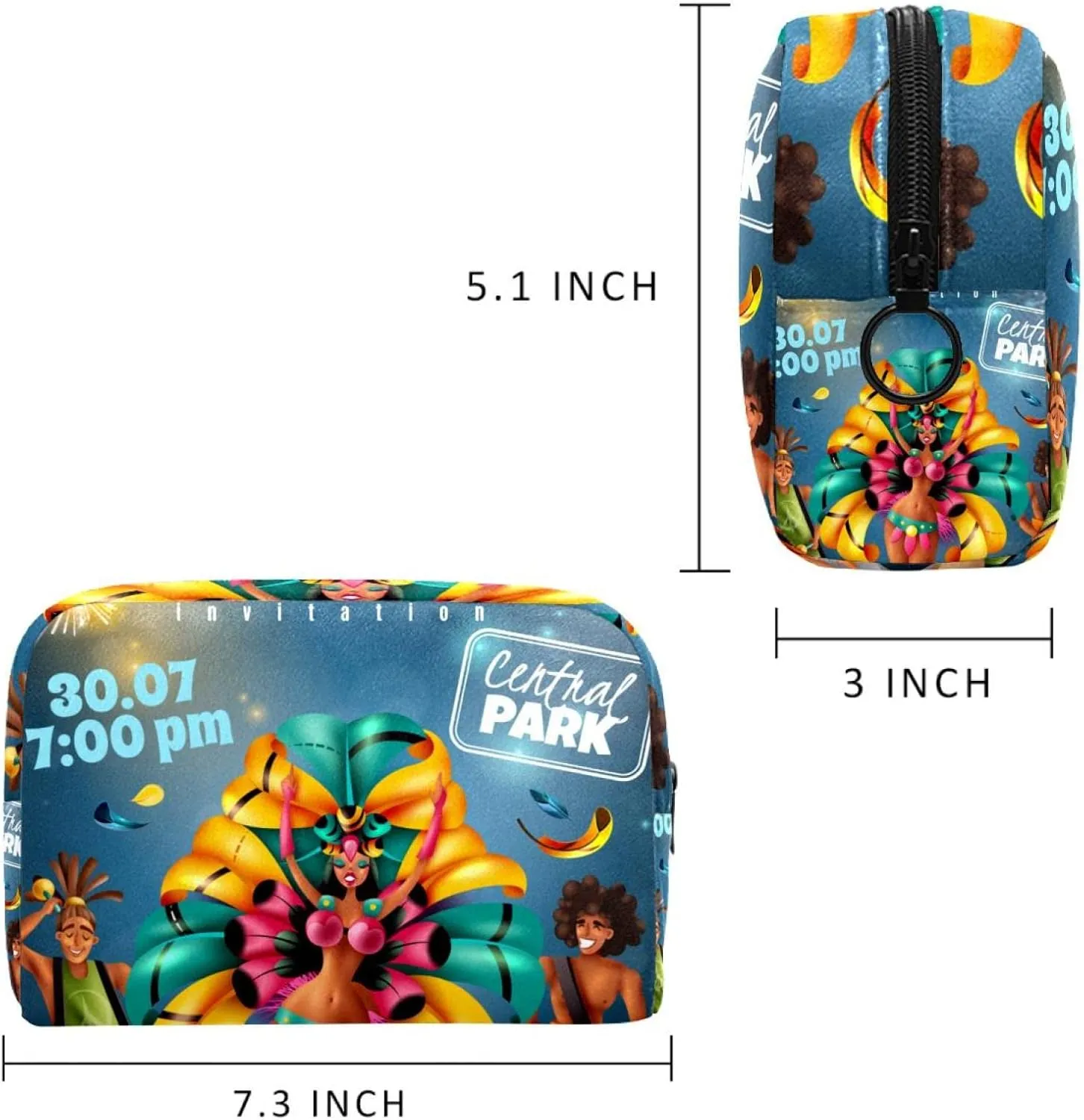 Brazilian Annual Carnival Festival Dancer Musicians Small Makeup Bag for Purse, Portable Cosmetic Bag Zipper Makeup Pouch for Women, Stationery, Toiletries, Travel Accessories