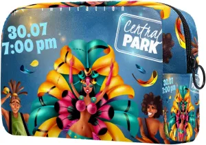 Brazilian Annual Carnival Festival Dancer Musicians Small Makeup Bag for Purse, Portable Cosmetic Bag Zipper Makeup Pouch for Women, Stationery, Toiletries, Travel Accessories