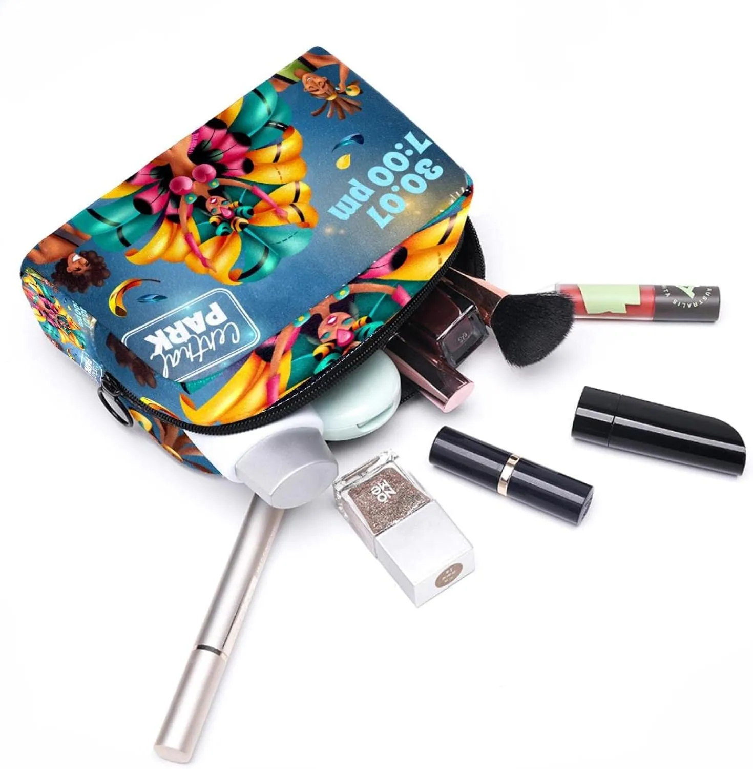 Brazilian Annual Carnival Festival Dancer Musicians Small Makeup Bag for Purse, Portable Cosmetic Bag Zipper Makeup Pouch for Women, Stationery, Toiletries, Travel Accessories