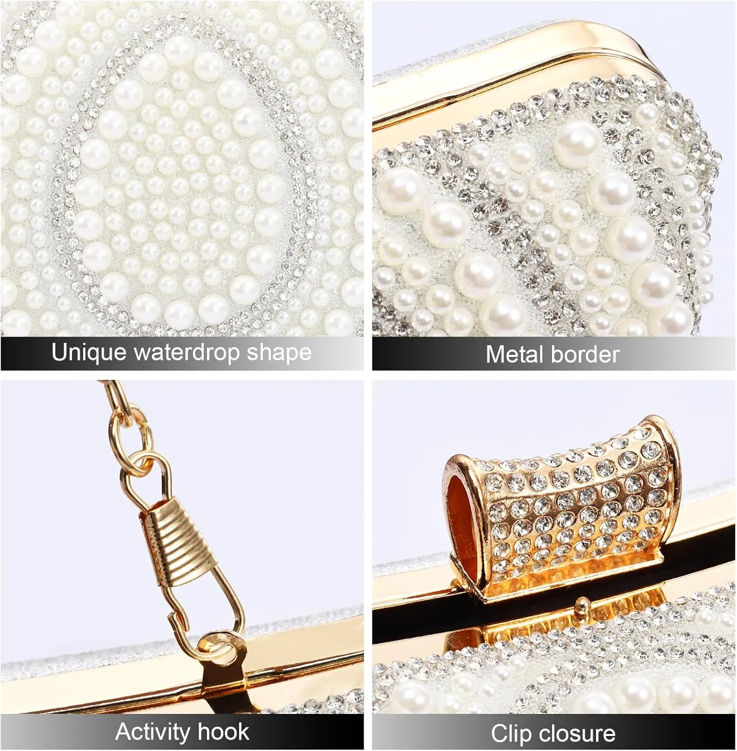 Bridal Wedding Evening Handbags Pearl Beaded Purses for Women Luxury Clutch Bag with Chain