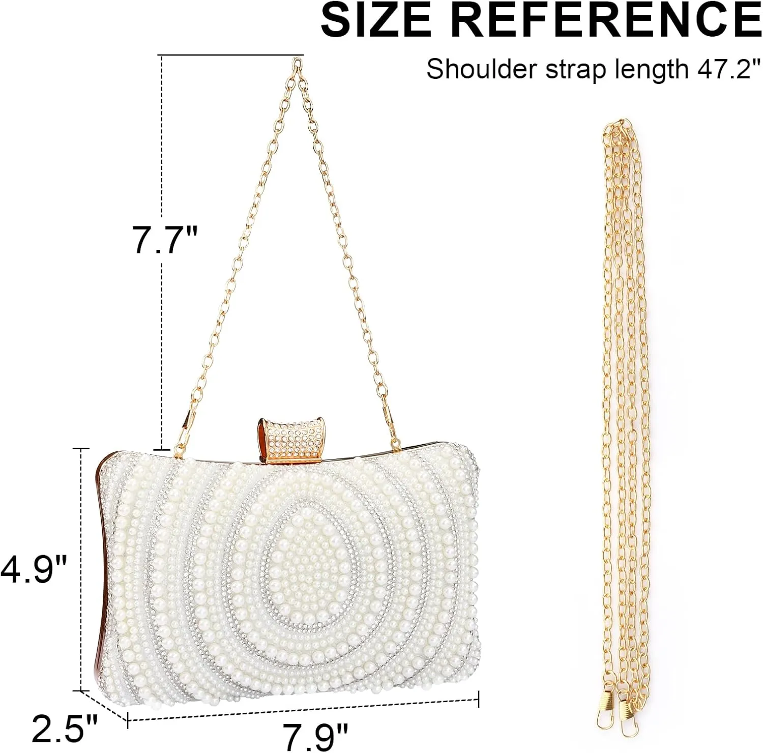 Bridal Wedding Evening Handbags Pearl Beaded Purses for Women Luxury Clutch Bag with Chain