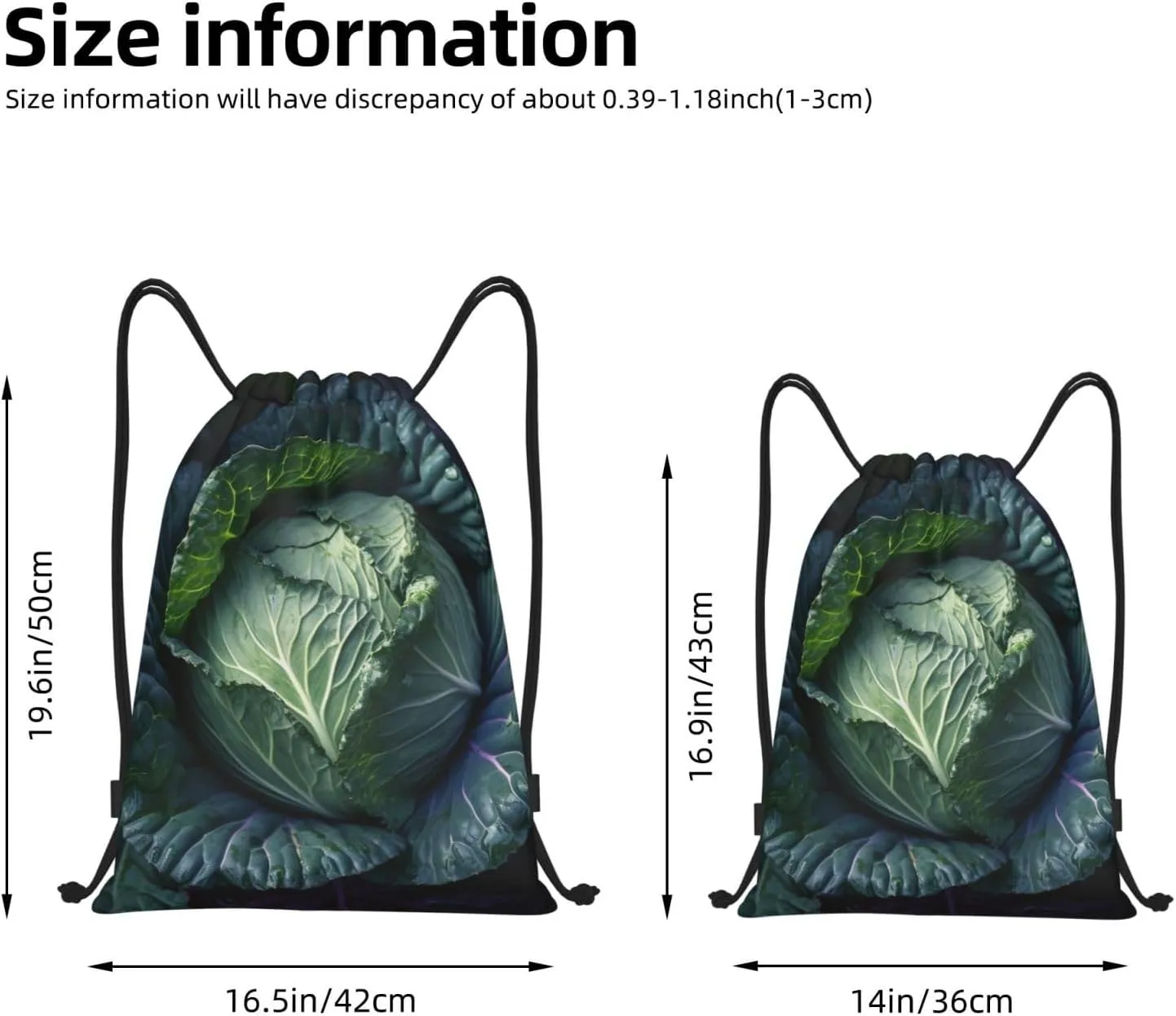 Bright Cabbage Drawstring Backpack for Men Women Sports Sackpack Waterproof Gym Sack Draw String Cinch Bags Medium