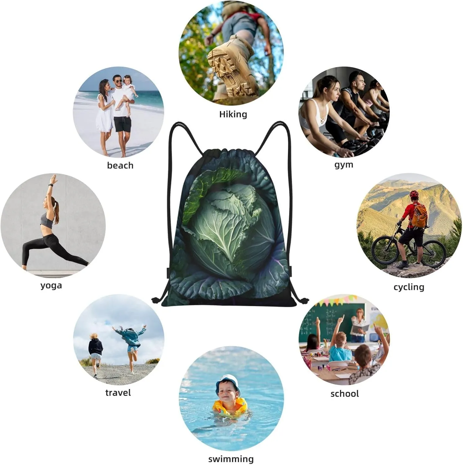 Bright Cabbage Drawstring Backpack for Men Women Sports Sackpack Waterproof Gym Sack Draw String Cinch Bags Medium