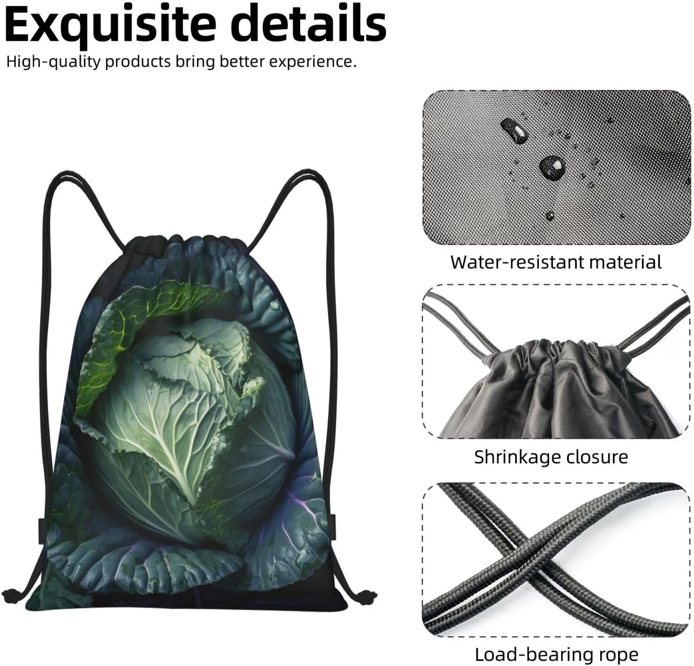 Bright Cabbage Drawstring Backpack for Men Women Sports Sackpack Waterproof Gym Sack Draw String Cinch Bags Medium
