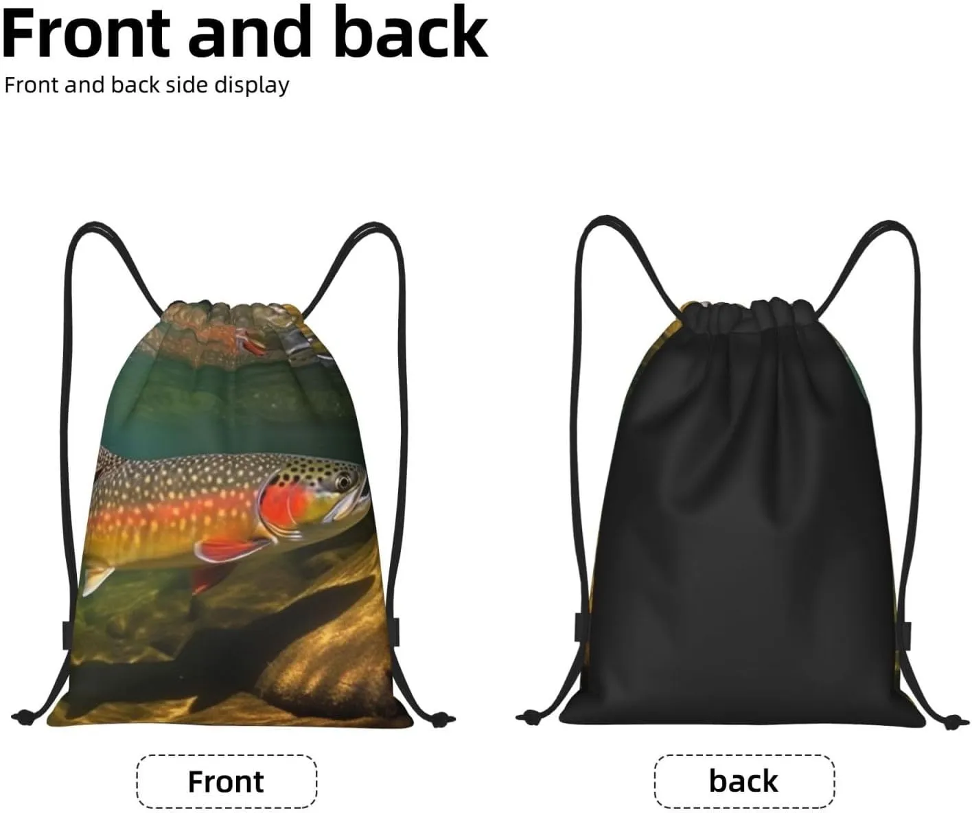 Brook Trout Fly Fishing Drawstring Backpack Lightweight Draw String Bag Cinch Bags Waterproof Gym Bag for Men Women Swim Bag Small