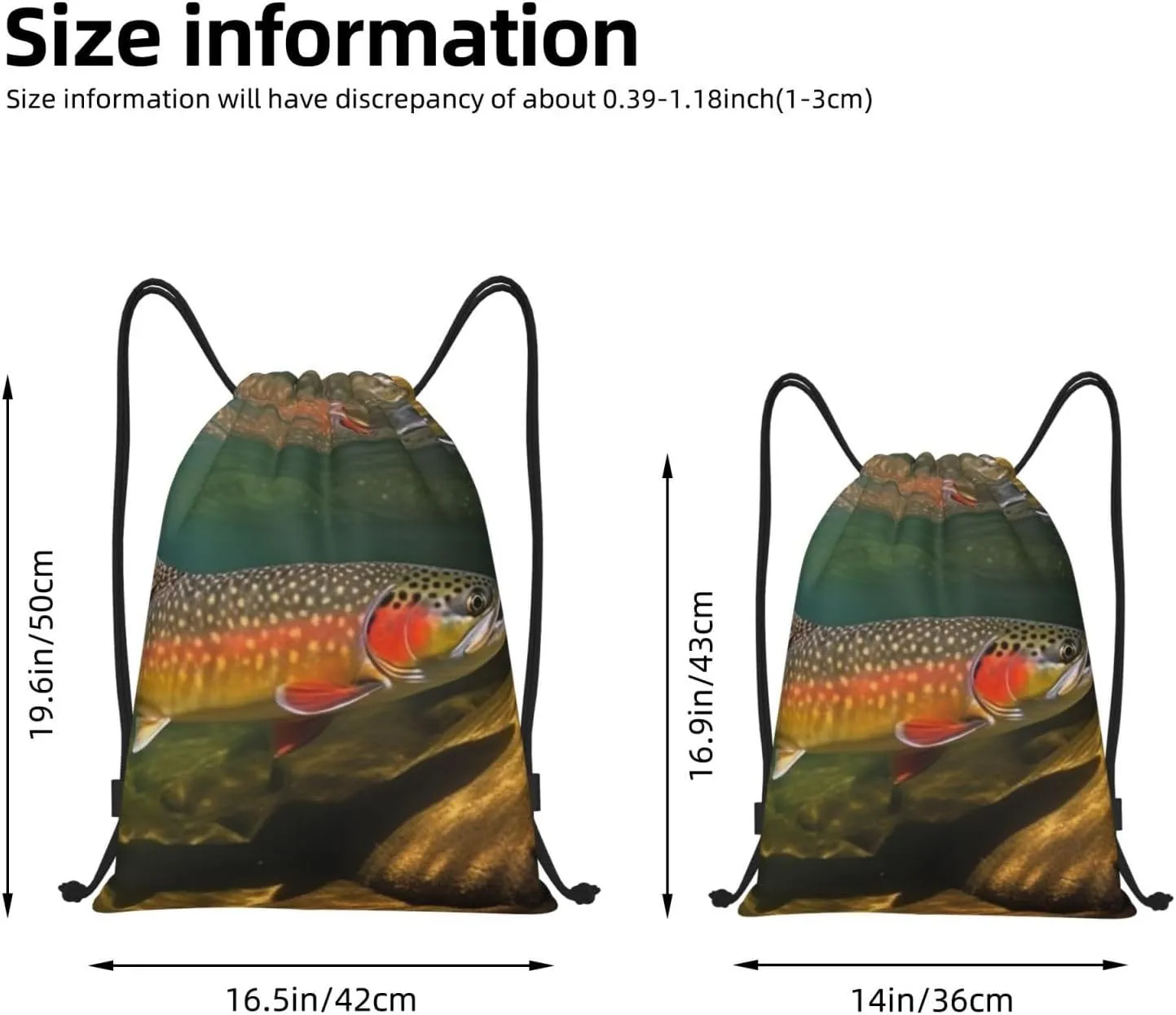 Brook Trout Fly Fishing Drawstring Backpack Lightweight Draw String Bag Cinch Bags Waterproof Gym Bag for Men Women Swim Bag Small