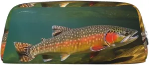 Brook Trout Fly Fishing Makeup Bag for Women Men Travel Toiletry Bag Aesthetic Purse Pouch Large Pencil Case