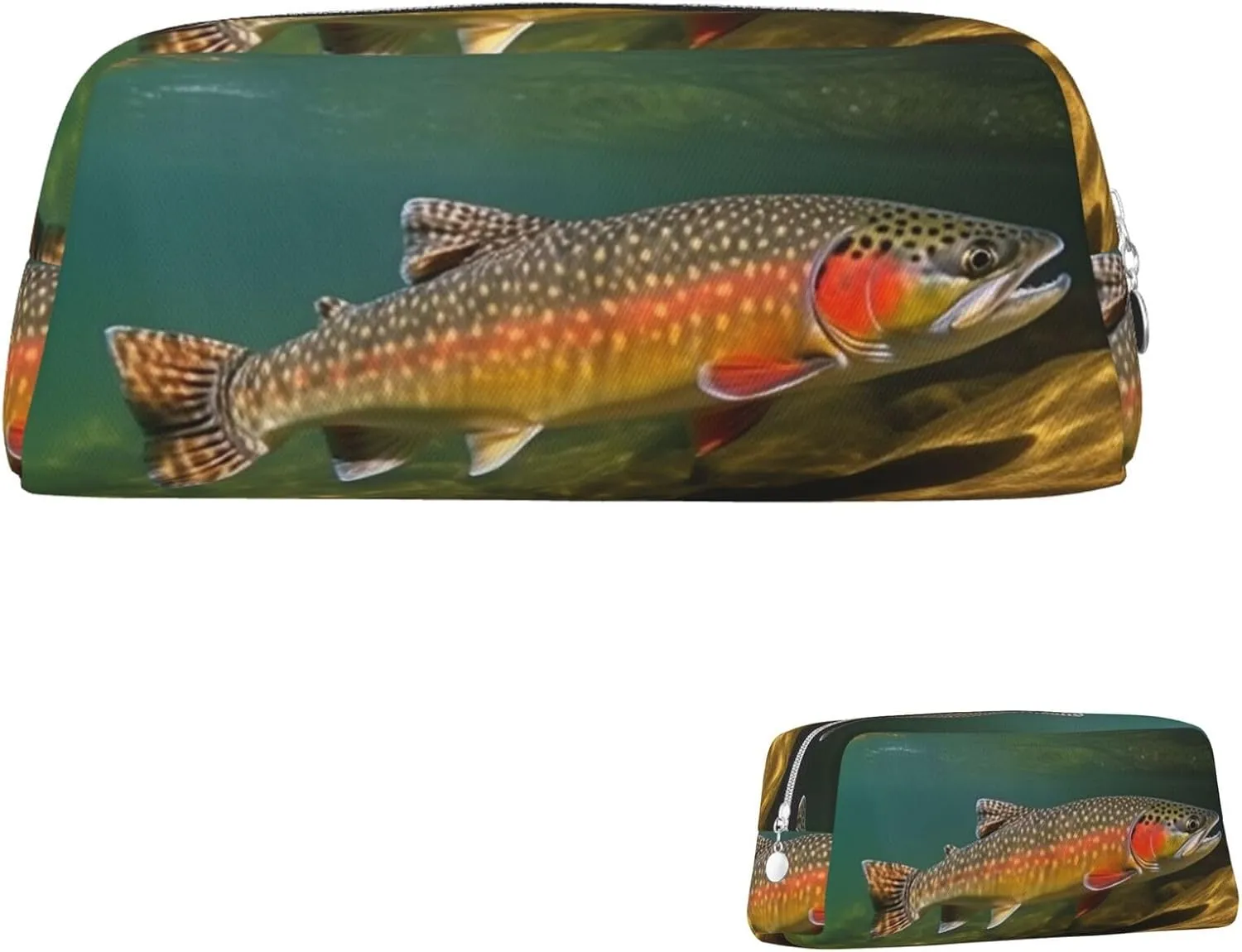 Brook Trout Fly Fishing Makeup Bag for Women Men Travel Toiletry Bag Aesthetic Purse Pouch Large Pencil Case