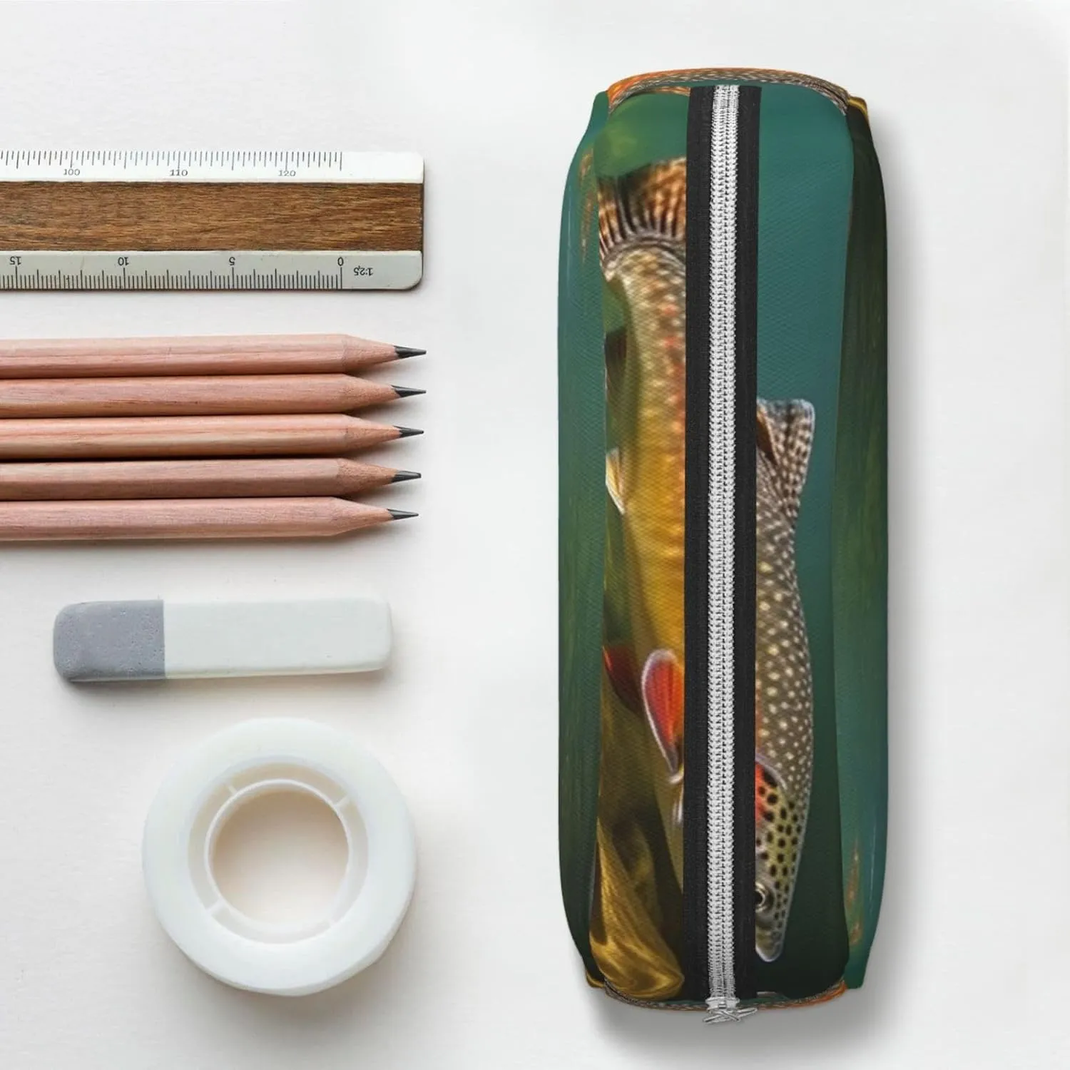 Brook Trout Fly Fishing Makeup Bag for Women Men Travel Toiletry Bag Aesthetic Purse Pouch Large Pencil Case