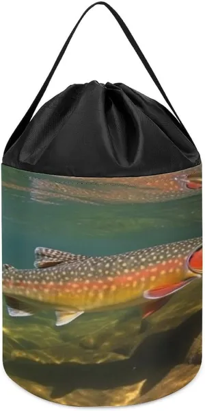 Brook Trout Fly Fishing Printed Building Block Toy Storage Bag, Foldable Polyester Drawstring Storage Bag